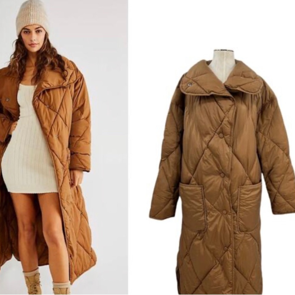 We The Free Quilted Diamond Long Puffer Coat - Brown
